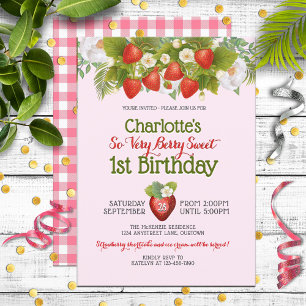 Berry Sweet Strawberry Thema Mädchen Geburtstag Einladung