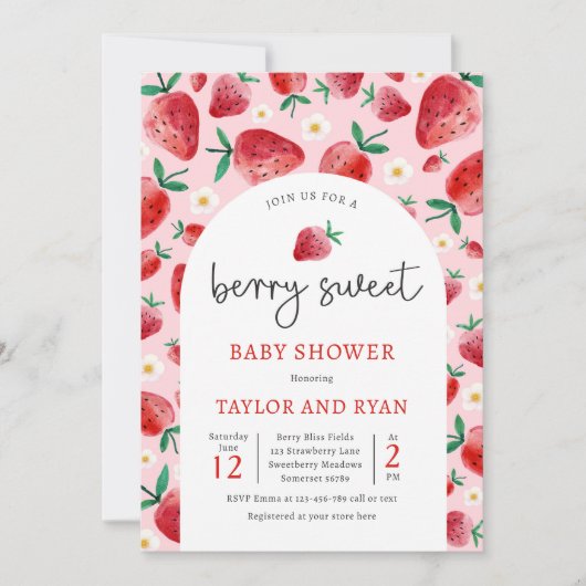 Berry Sweet Summer Strawberry Baby Dusche Einladung (Vorderseite)