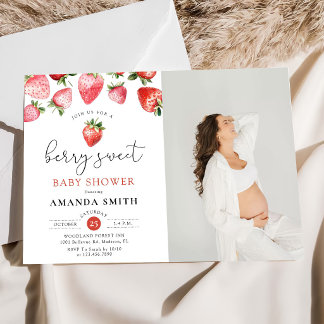 Berry Sweet Summer Strawberry Baby Photo Einladung