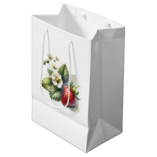 Berry Sweet überall über Erdbeeren und Blumenmuste Mittlere Geschenktüte (Vorderseite Schrägansicht)