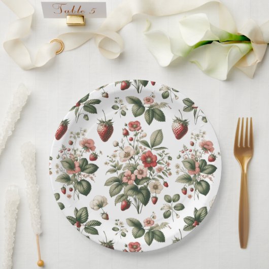Berry Sweet überall über Erdbeeren und Blumenmuste Pappteller (Hochzeit)