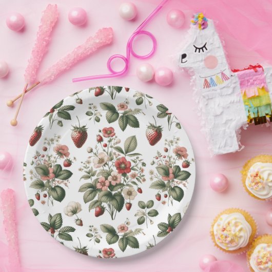 Berry Sweet überall über Erdbeeren und Blumenmuste Pappteller (Party)