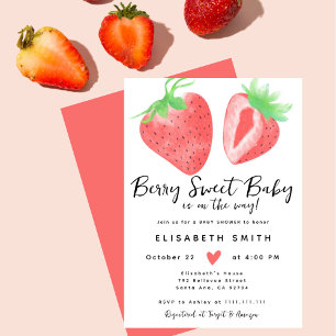 Berry Sweet Watercolor Pink Baby Shower Girl Einladung