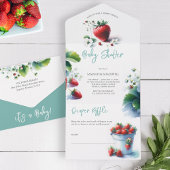 Berry Sweet Watercolor Strawberry Babydusche All In One Einladung