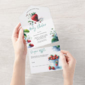 Berry Sweet Watercolor Strawberry Babydusche All In One Einladung (Abreißen)