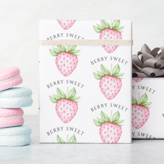 Berry Sweet Watercolor Strawberry Girl Babydusche Geschenkpapier