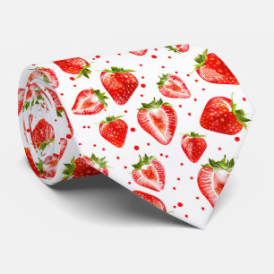 Berry Sweet White and Red Strawberry Muster Krawatte