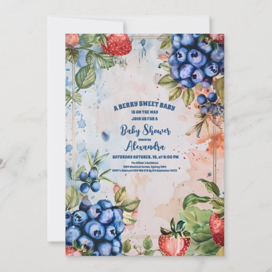 Berry Sweet Wild Berries & Flowers Baby Shower Einladung (Vorderseite)