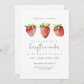Berry Threemendous Strawberry Birthday Einladung (Vorne/Hinten)