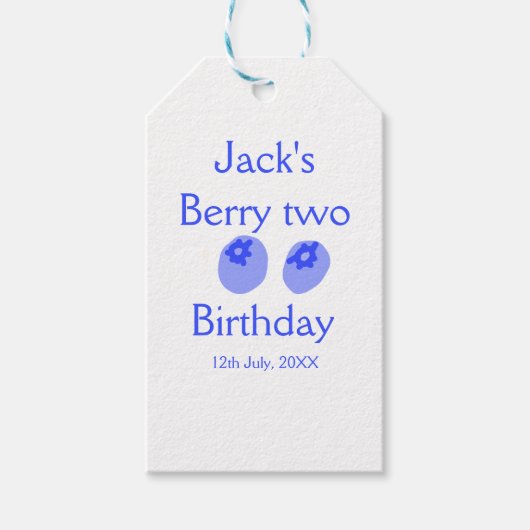 Berry two birthday blue berry add name date kids r geschenkanhänger (Vorderseite)