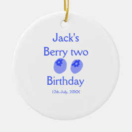 Berry two birthday blue berry add name date kids r keramik ornament
