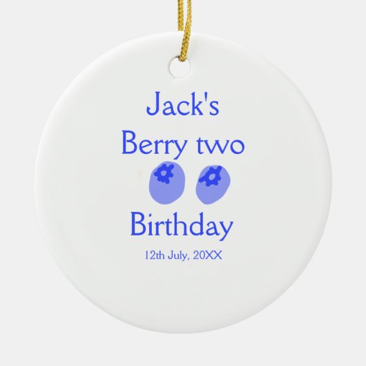Berry two birthday blue berry add name date kids r keramik ornament (Vorne)