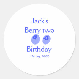 Berry two birthday blue berry add name date kids r runder aufkleber