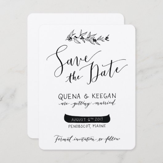 Berry und Canoe Save the Date - Quena und Keegan (Vorne/Hinten)