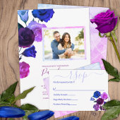 Berry Violet, Royal Blue, Pink Roses Wedding Einladung
