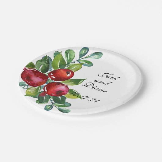 Berry Watercolor Stems Pappteller (Schrägansicht)