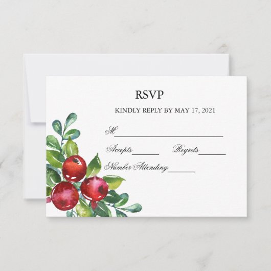 Berry Watercolor Stems Wedding RSVP Karte (Vorderseite)