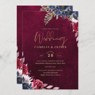Berry Wine Floral Wedding Einladung