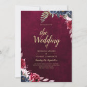 Berry Wine Floral Wedding Einladung (Vorderseite)