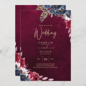 Berry Wine Floral Wedding Einladung (Vorne/Hinten)