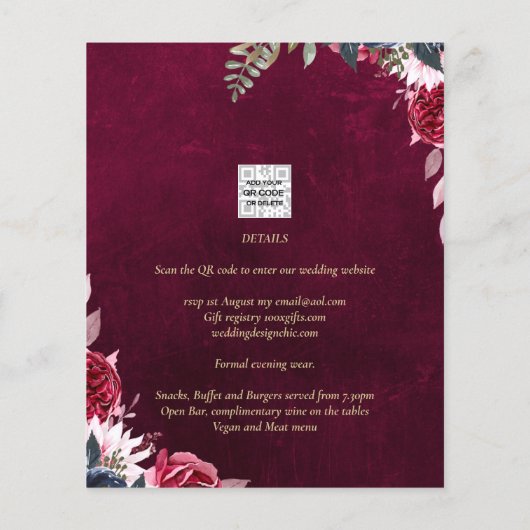 Berry Wine Floral Wedding Flyer (Hinten)