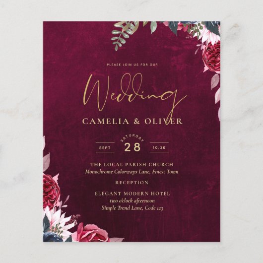 Berry Wine Floral Wedding Flyer (Vorne)