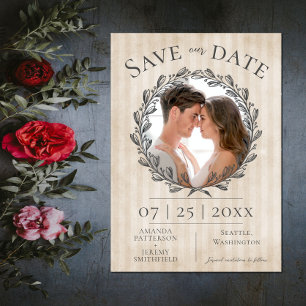 Berry Wreath and Stripes Foto Beige Save The Date