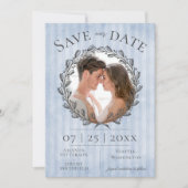 Berry Wreath and Stripes Foto | Blau Save The Date (Vorderseite)