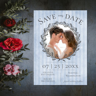 Berry Wreath and Stripes Foto Blau Save The Date