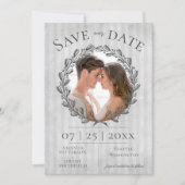 Berry Wreath and Stripes Foto | Grau Save The Date (Vorderseite)