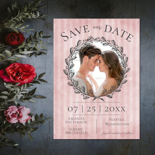 Berry Wreath and Stripes Foto | Rosa Save The Date