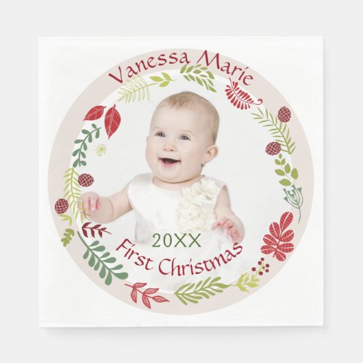 Berry Wreath Baby's First Christmas Serviette (Vorderseite)