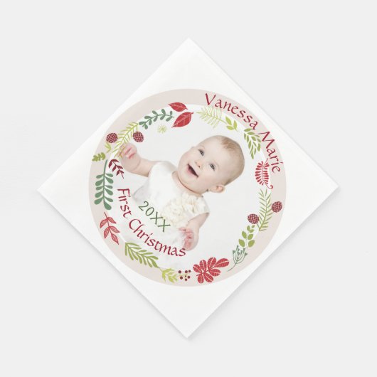 Berry Wreath Baby's First Christmas Serviette (Ecke)