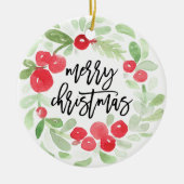 Berry Wreath Frohe Christmas Watercolor Keramik Ornament (Vorne)