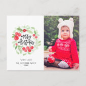 Berry Wreath Frohe Weihnachten Wasserfarbe Foto Postkarte (Vorderseite)