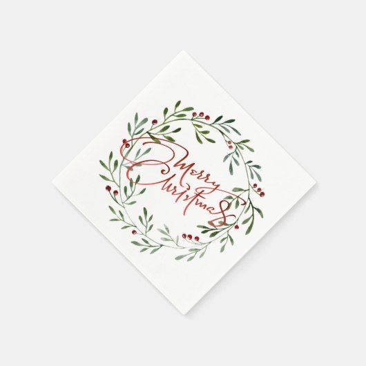 Berry Wreath Gradient Red Script Frohe Weihnachten Serviette (Ecke)