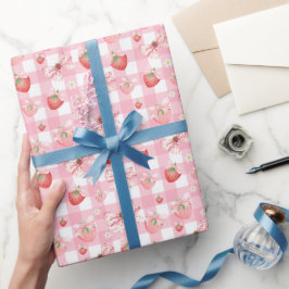 Berry zum ersten Geburtstag rosa Gingham-Erdbeerge Geschenkpapier
