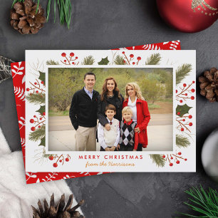 Berry Zweig Frame Modern Christmas   Foto Flat Feiertagskarte