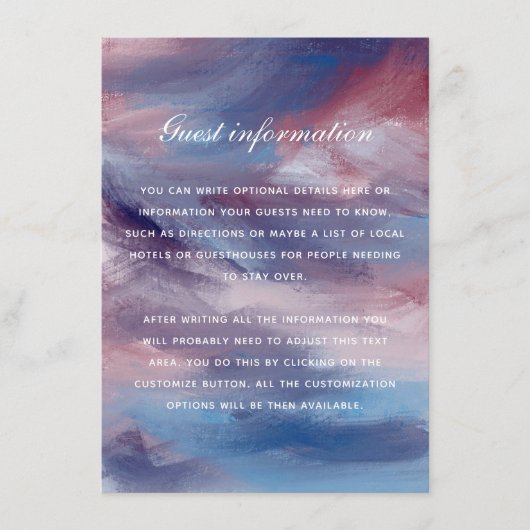 Berrypink Lila Blue Artistic Wedding Card Begleitkarte (Vorderseite)