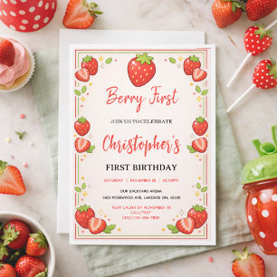 Berrys erster Geburtstag Erdbeeren 1. Geburtstag Einladung