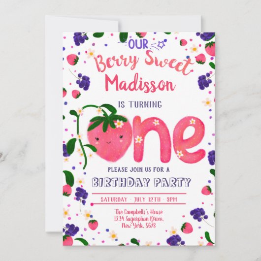 BerrySweet ERSTE Geburtstagseinladung Einladung (Vorderseite)
