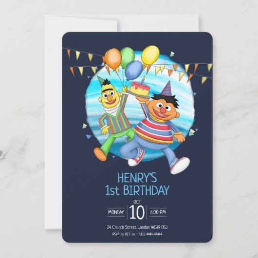 Bert und Ernie Birthday Balloons Einladung (Vorderseite)