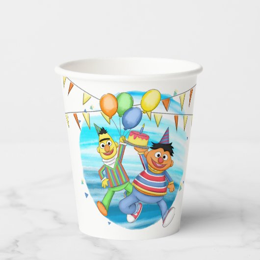 Bert und Ernie Birthday Balloons Pappbecher (Vorderseite)