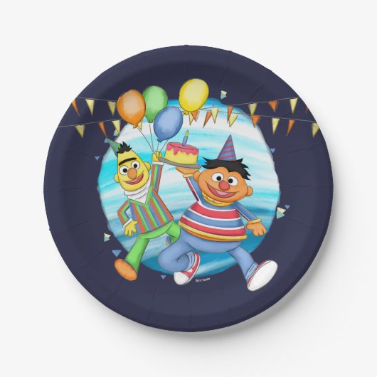 Bert und Ernie Birthday Balloons Pappteller (Vorderseite)