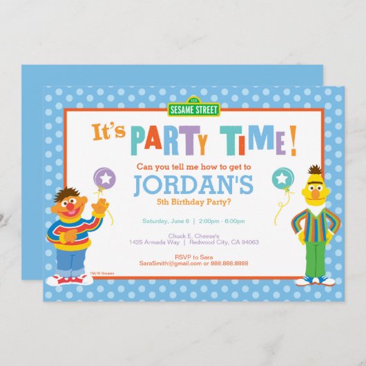 Bert und Ernie Birthday Einladung (Vorne/Hinten)