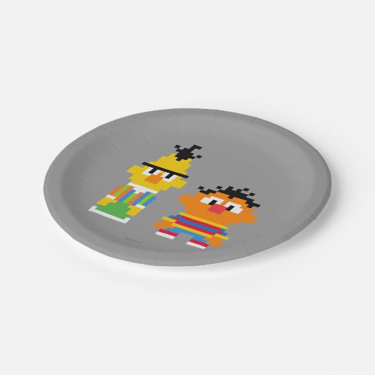 Bert und Ernie Pixel Art Pappteller (Schrägansicht)