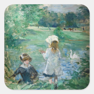 Berthe Morisot - Am Seeufer / Au bord du lac Quadratischer Aufkleber