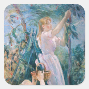 Berthe Morisot - Die Kirschpflückerin Quadratischer Aufkleber