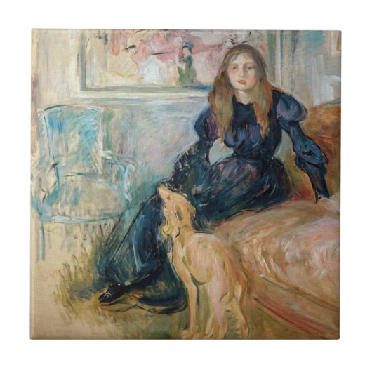 Berthe Morisot - Julie und ihr Greyhound Laerte Fliese (Vorderseite)