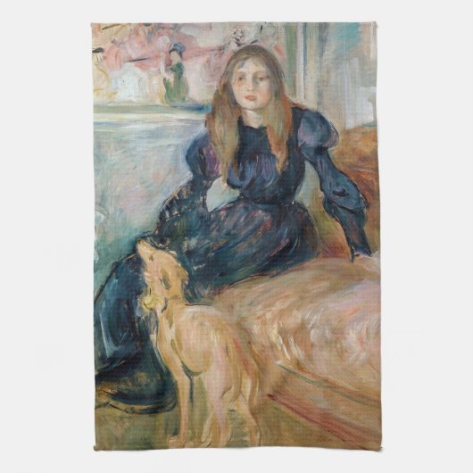 Berthe Morisot - Julie und ihr Greyhound Laerte Geschirrtuch (Vertikal)